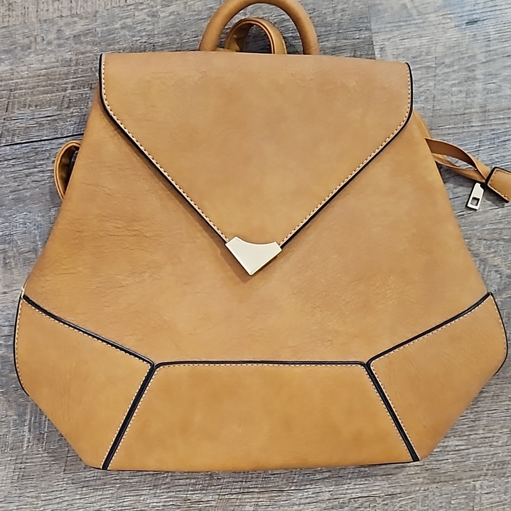2/$25 Boutique cognac faux leather backpack